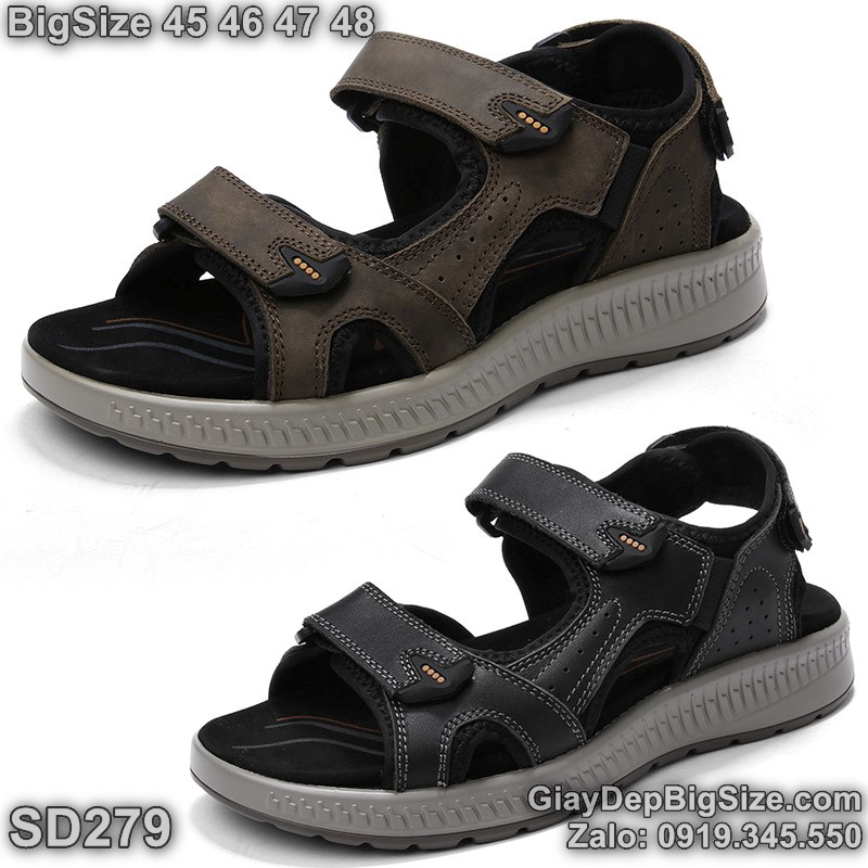 Giày xăng đan da thật, dép quai hậu cỡ lớn 45 46 47 48 cho nam cao to chân ú bè. Big size sandals for wide feet