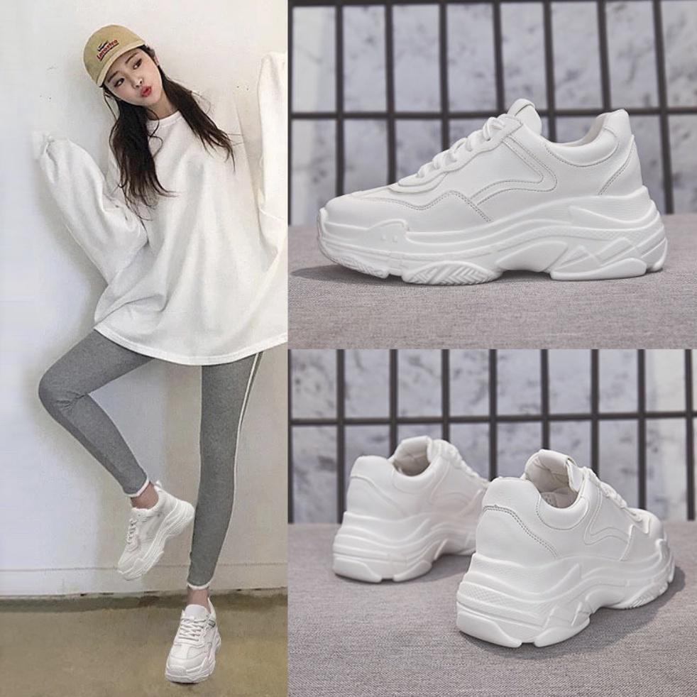 Giày Nữ, Giày Sneaker Nữ G14 Màu Trắng Đế Phong Cách Hàn Quốc Đi Học Đi Chơi