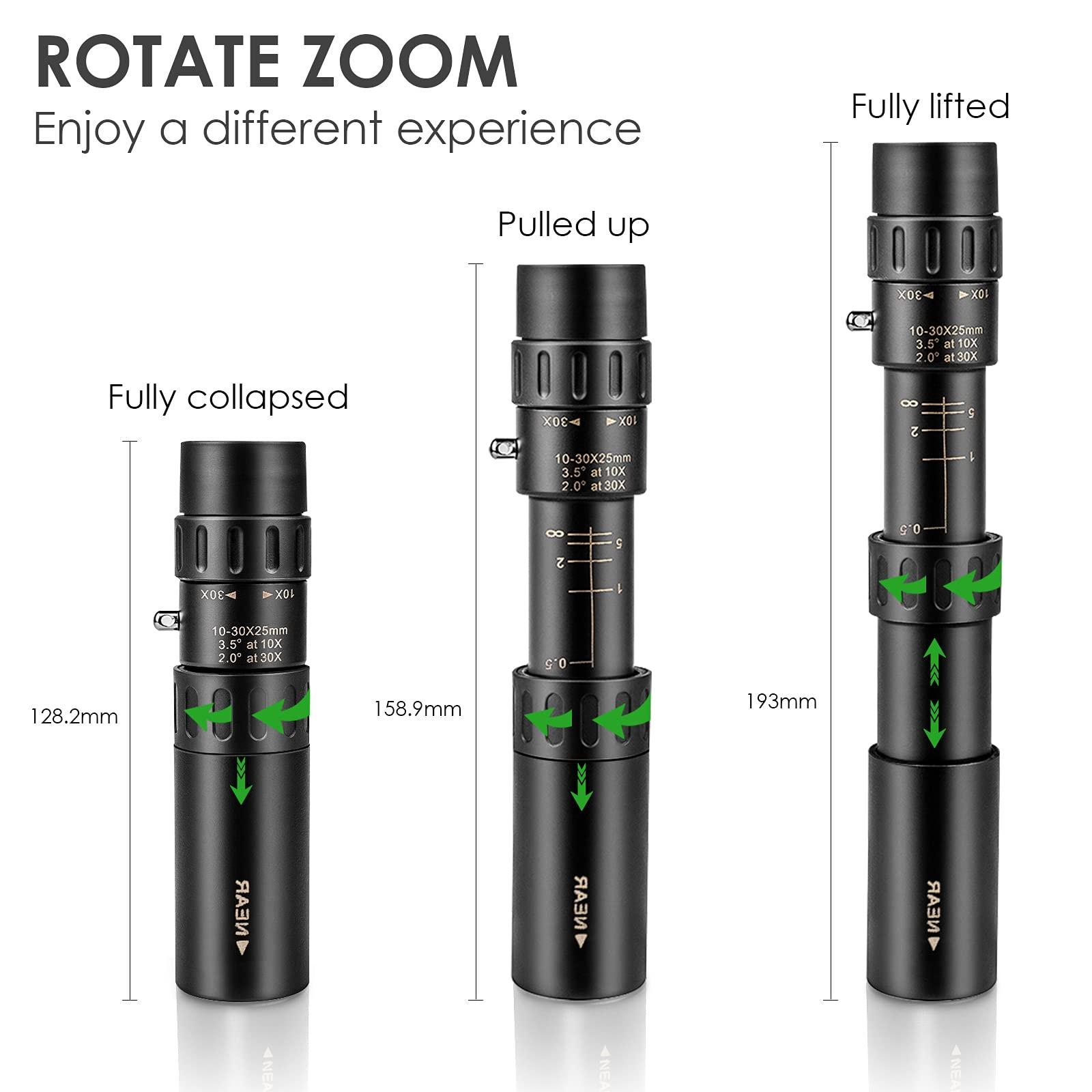 Monoculative monoculative compact zoom 10-300 × 40 Kính viễn vọng kích thước túi nhỏ một mắt để đi bộ/cắm trại/buổi hòa nhạc/chuyến đi