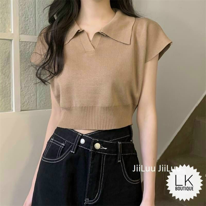 ÁO CROPTOP CỔ SƠ MI TAY NGẮN