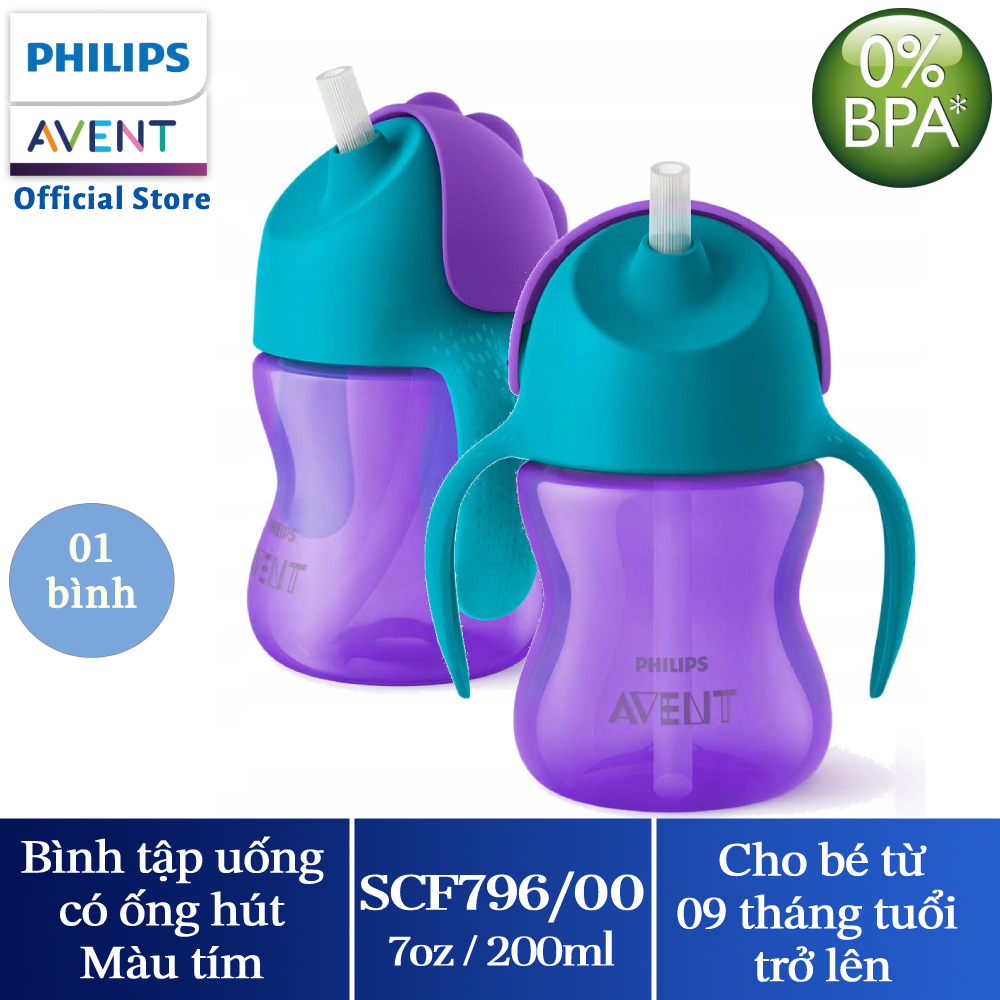 Bình Tập Uống Bằng Nhựa Có Ống Hút Philips Avent Scf79600200Ml7Oz Cho Bé Từ 9 Tháng Tuổi - Tím