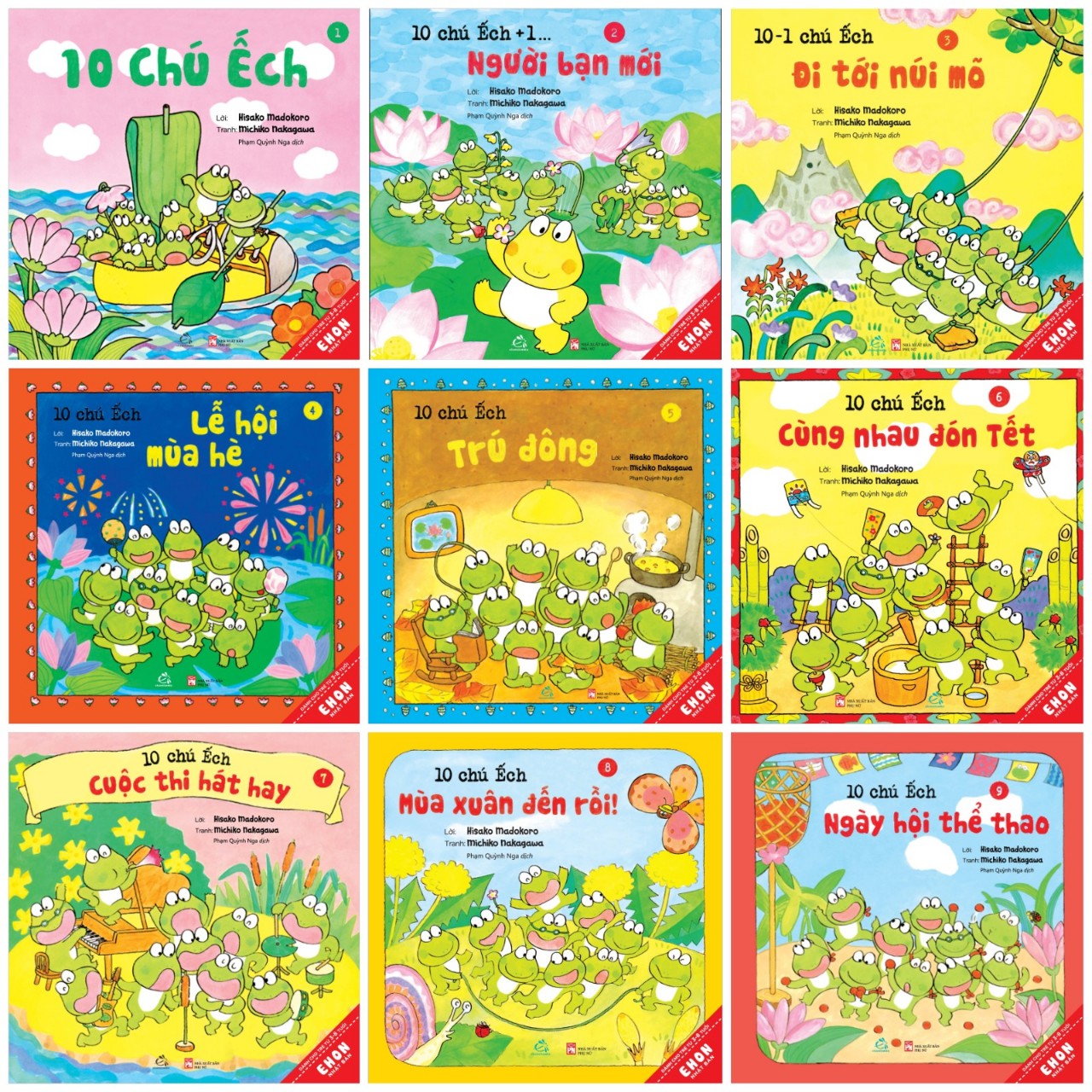 Ehon Nhật Bản 9Q Phần 1 - 10 chú ếch  (Sách ehon kỹ năng sống / cho bé 3-8 tuổi + Poster An Toàn Cho Con Yêu)