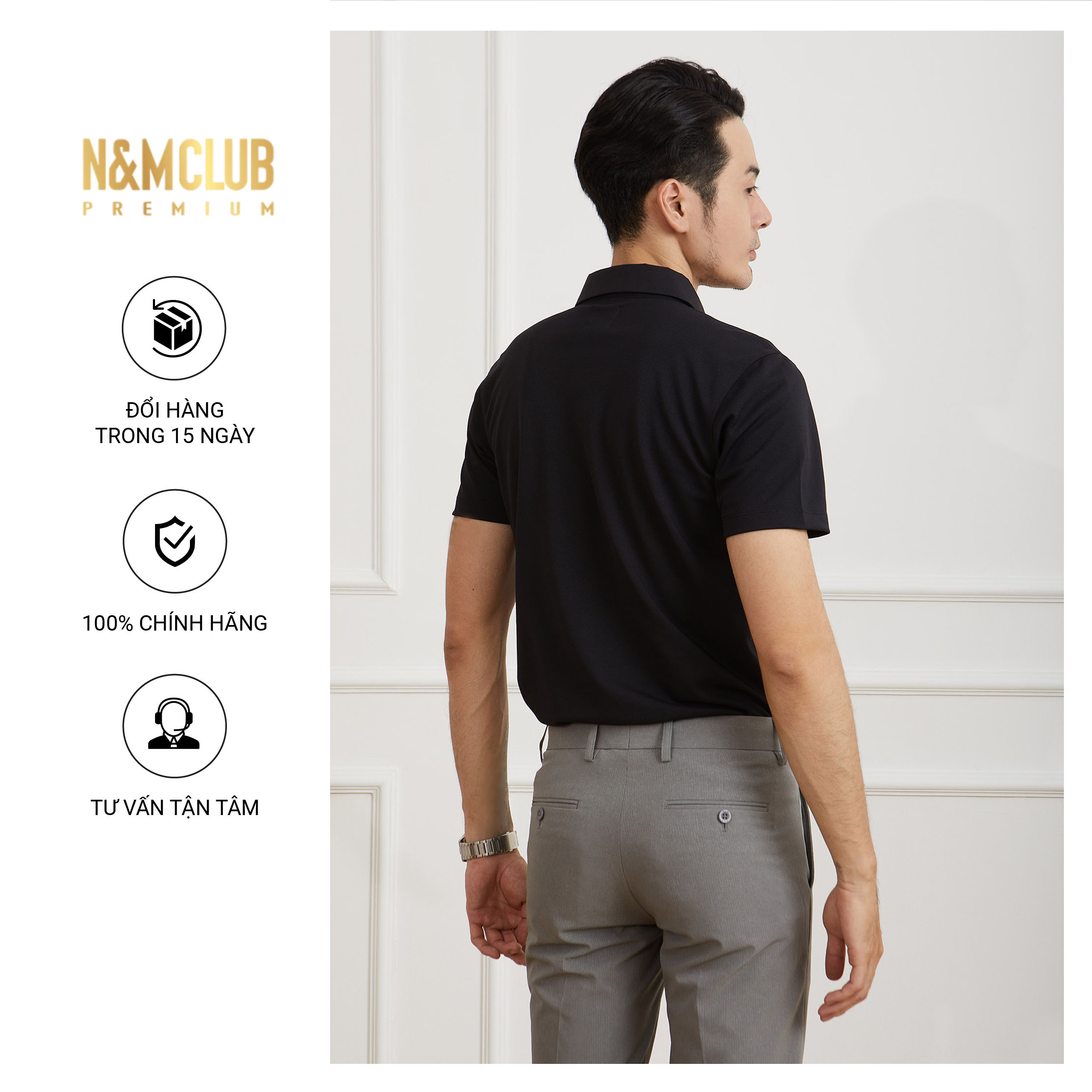 N&amp;M CLUB Áo Polo Nam tay ngắn cổ bẻ trơn chất liệu cafe kháng khuẩn khử mùi tốt 2104035