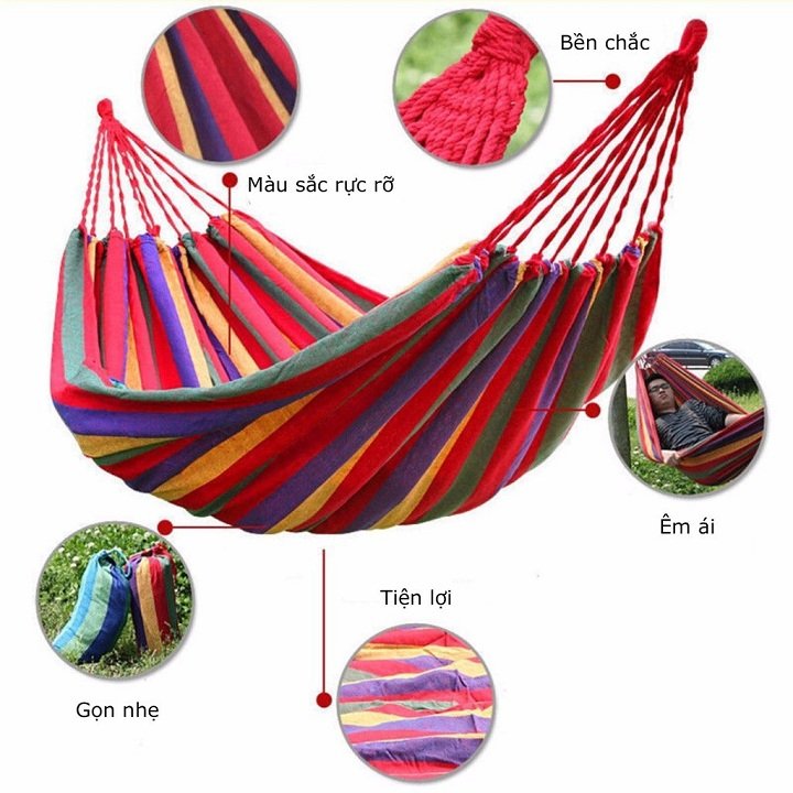 Võng du lịch cắm trại dã ngoại gấp gọn sợi Vải đan Canvas Size 190x80cm