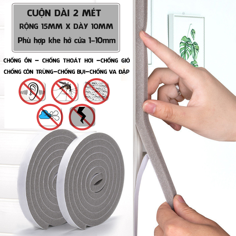 Combo 2 Cuộn ron gioăng mút xốp dán khe khung cửa cách âm giảm chấn chống bụi dài 2 mét