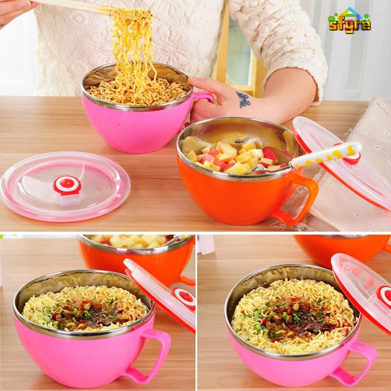 Tô Đựng Mì Bằng Thép Không Gỉ Có Tay Cầm Chống Tràn 600ml