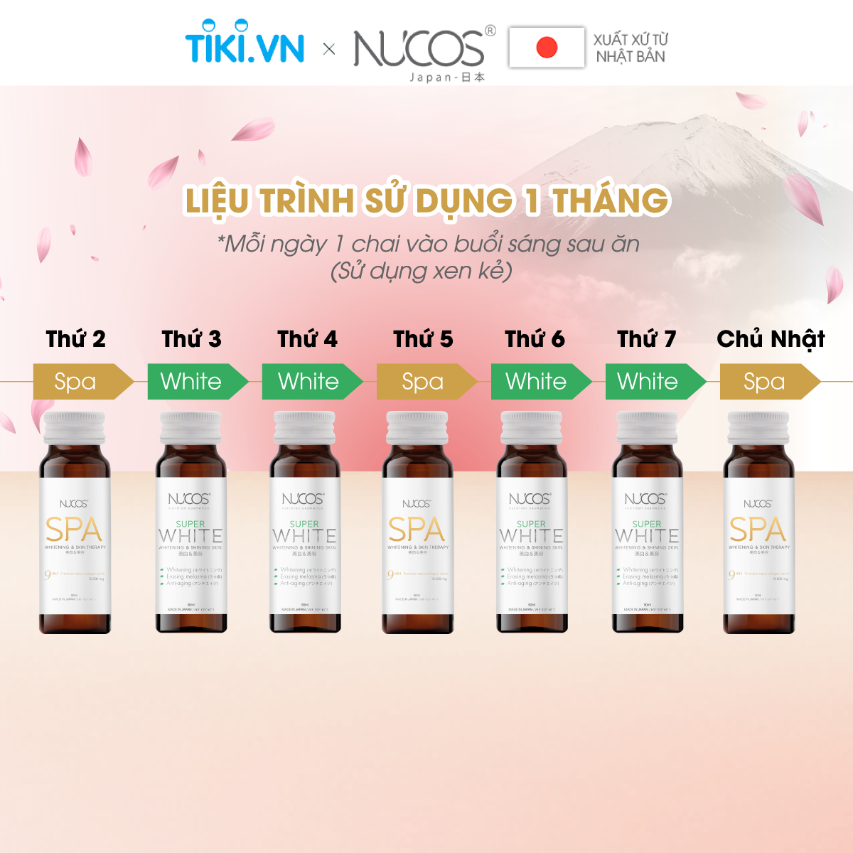 Combo collagen căng bóng trắng da mờ thâm nám Nucos Spa 10.000 và Nucos Super White 3 hộpx10 chaI