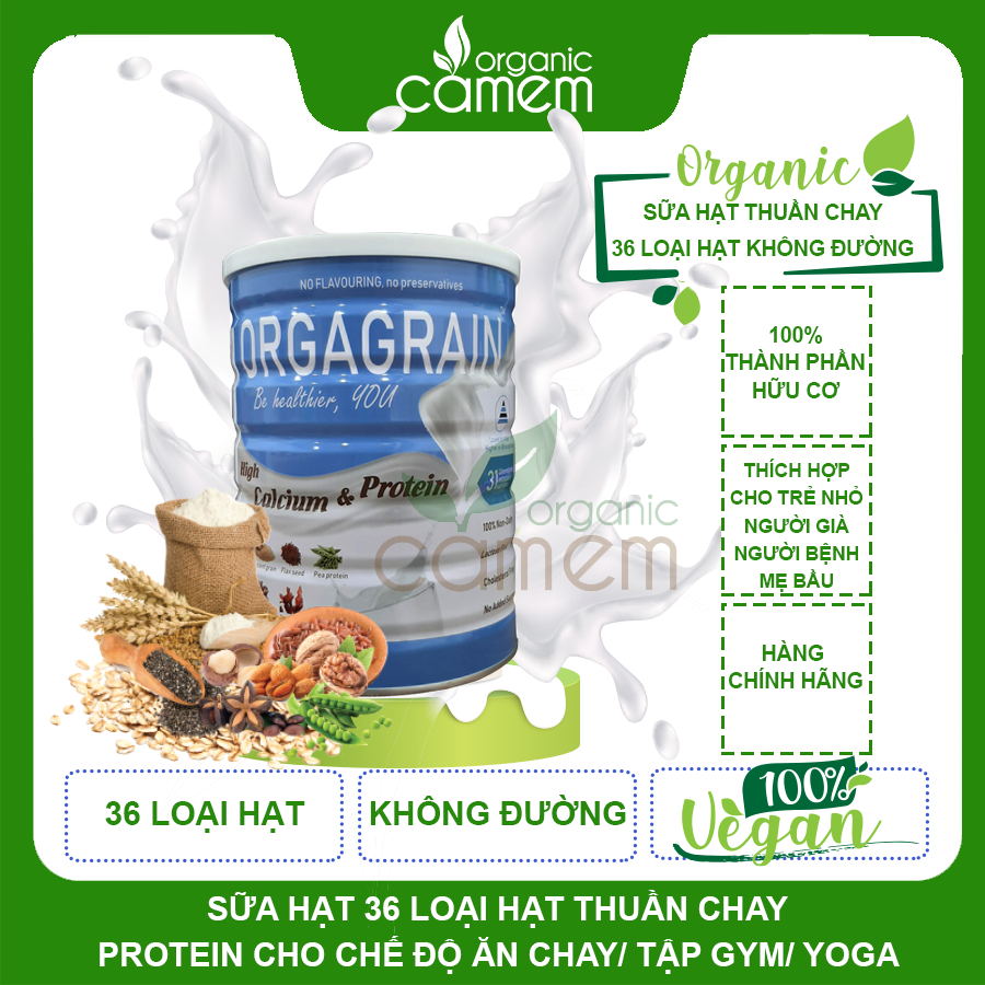 Sữa hạt thuần chay Orgagrain - Bổ sung đạm protein cho người ăn Chay - Sữa hạt 36 loại hạt và ngũ cốc tốt cho tim mạch và não bộ - Lon 900g