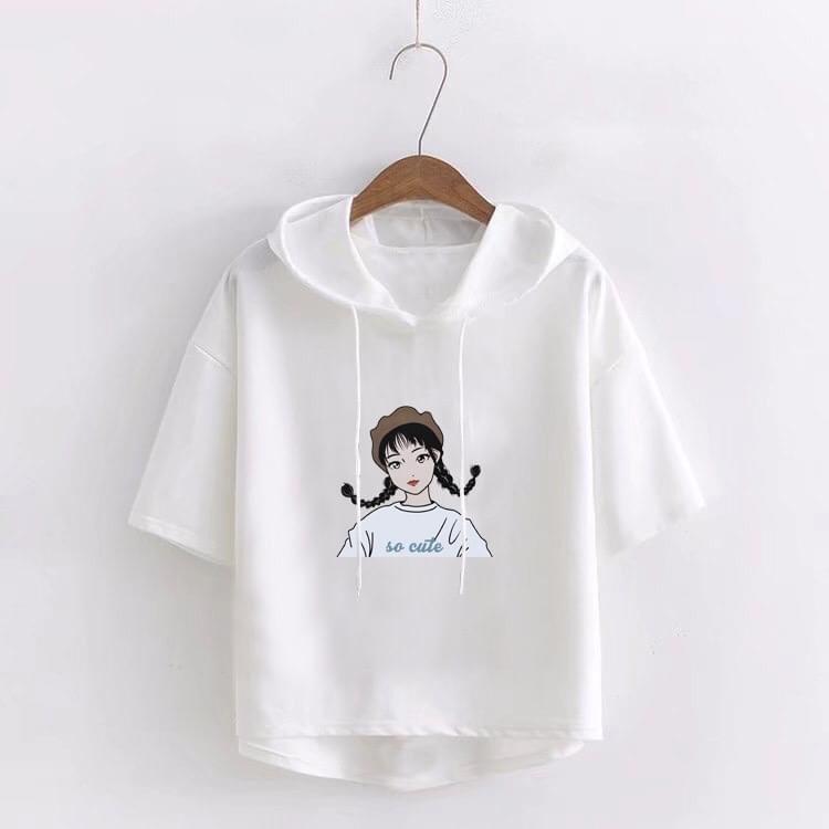 Áo thun Hoddie 100% cotton mềm mát kiểu dáng thể thao cho bé gái tuổi teen