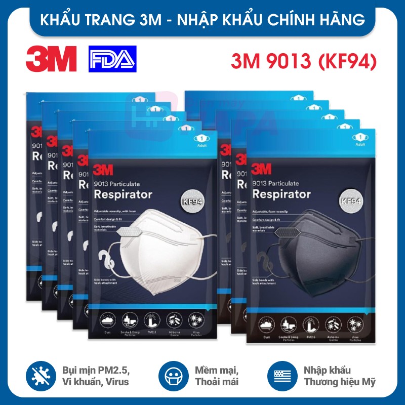 Khẩu Trang 3M KF94 9013 | 3M KN95 9513 Đạt Chuẩn FDA Lọc &gt;95% Bụi Mịn PM2.5 Nhập Khẩu Hàn Quốc - Hàng Chính Hãng 3M - Khẩu Trang Y Tế Chuẩn 3D Mask, Thiết Kế Thoải Mái Khi Đeo