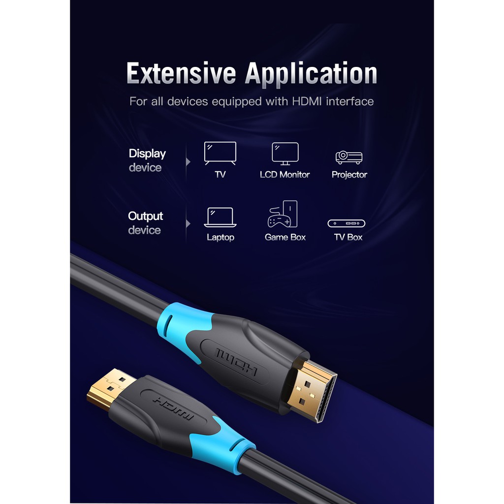 Cáp hai đầu HDMI 2.0 dây nhựa tròn Vention AACBI - Hàng chính hãng