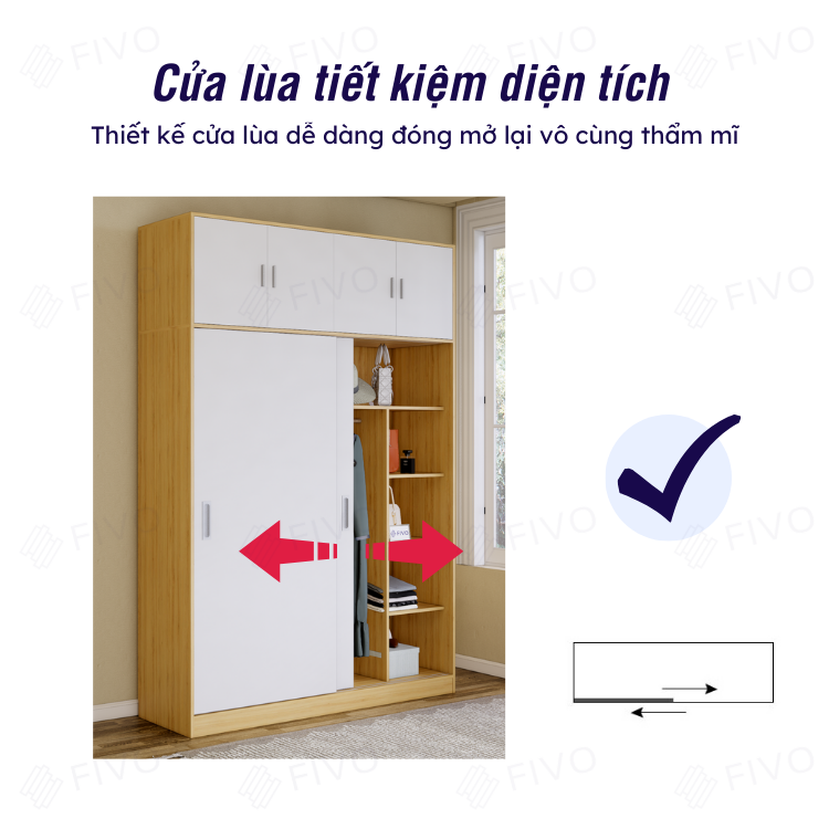 Tủ Treo Áo Quần Cửa Trượt Gỗ Chống Ẩm Cao Cấp FIVO Mã FC31 Nhiều Kích Thước Phù Hợp Với Mọi Không Gian