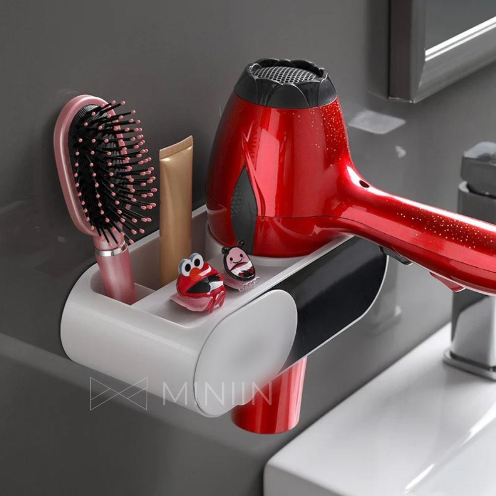 Giá Đỡ Máy Sấy Tóc Dán Tường Nhà Tắm Siêu Chắc Có Ngăn Đựng Đồ Trang Điểm - Kệ gắn tường - Hàng Chính Hãng MINIIN