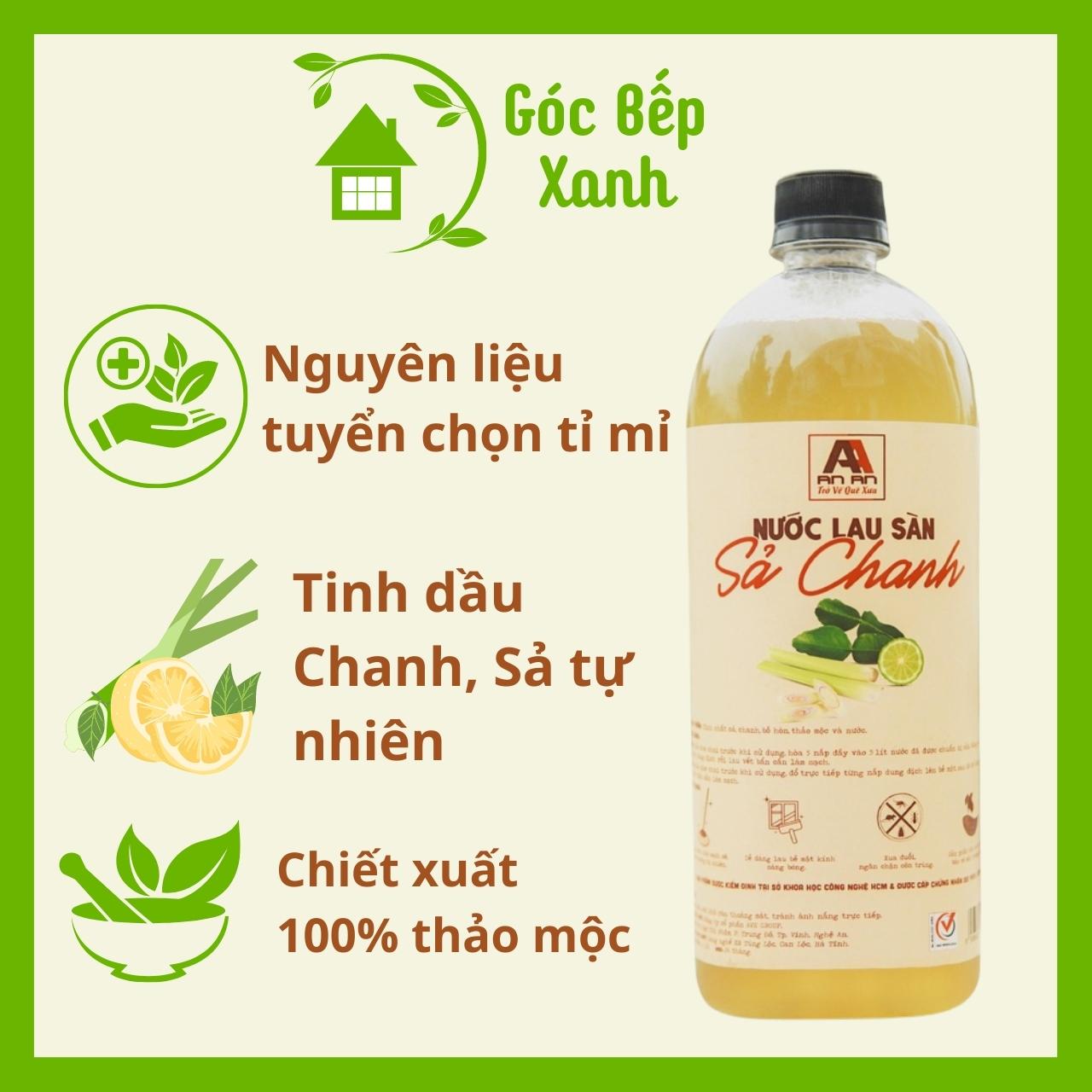 Nước lau sàn hữu cơ  Sả Chanh An An, Dung tích 1 lít, chiết xuất bồ hòn thiên nhiên