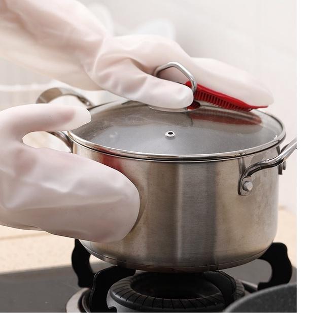 Găng Tay Silicone Không Thấm Nước Có Đầu Mút Cọ Rửa Tiện Lợi
