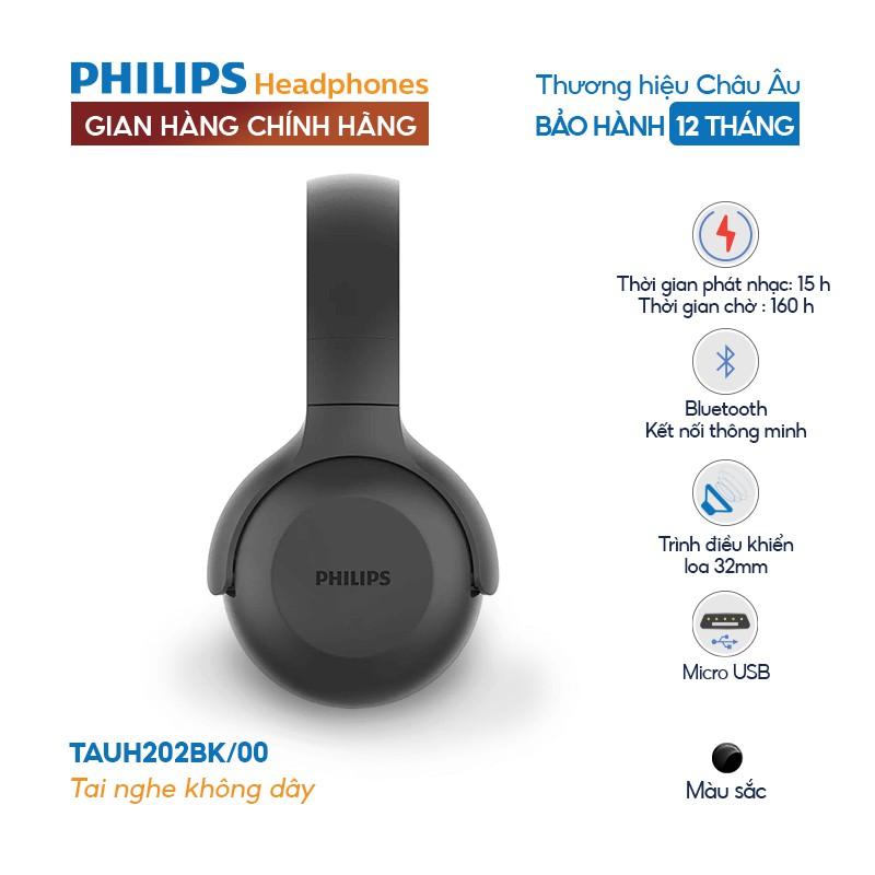 Tai nghe Philips Bluetooth Có Bass TAUH202BK/00, Màu đen - Hàng nhập khẩu