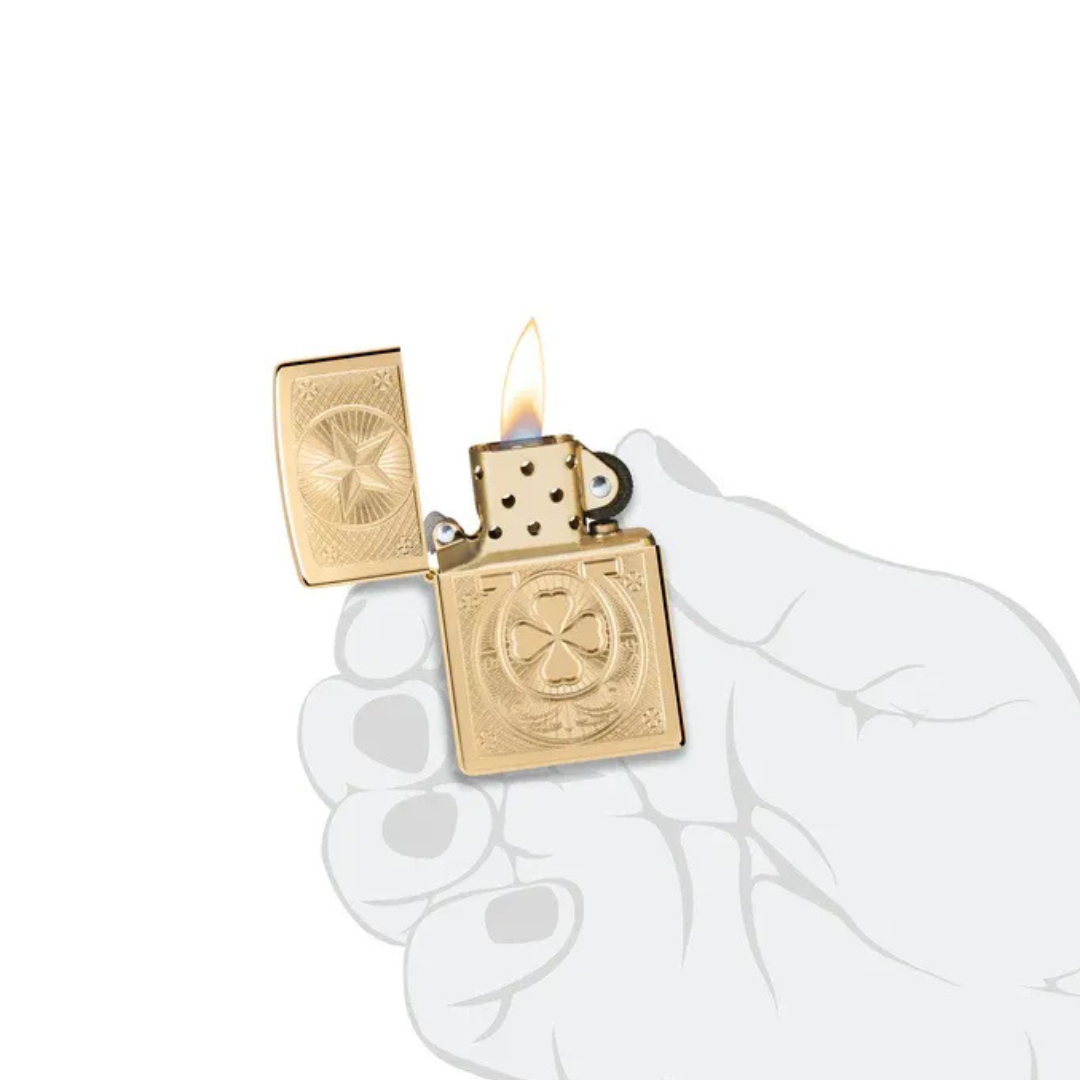 Bật Lửa Zippo Lucky Horseshoe 46854 - Thiết Kế Móng Ngựa &amp; Cỏ 4 Lá May Mắn - Đồng Thau Bóng Chính Hãng
