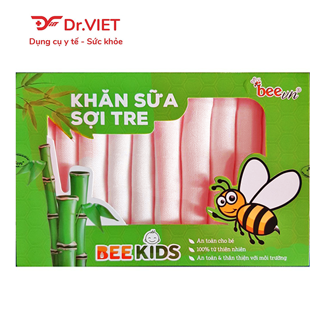 Khăn sữa sợi tre Bee Kids chính hãng thương hiệu Beevn (Hộp 10 cái) - Khăn em bé mềm mịn, kháng khuẩn an toàn cho trẻ