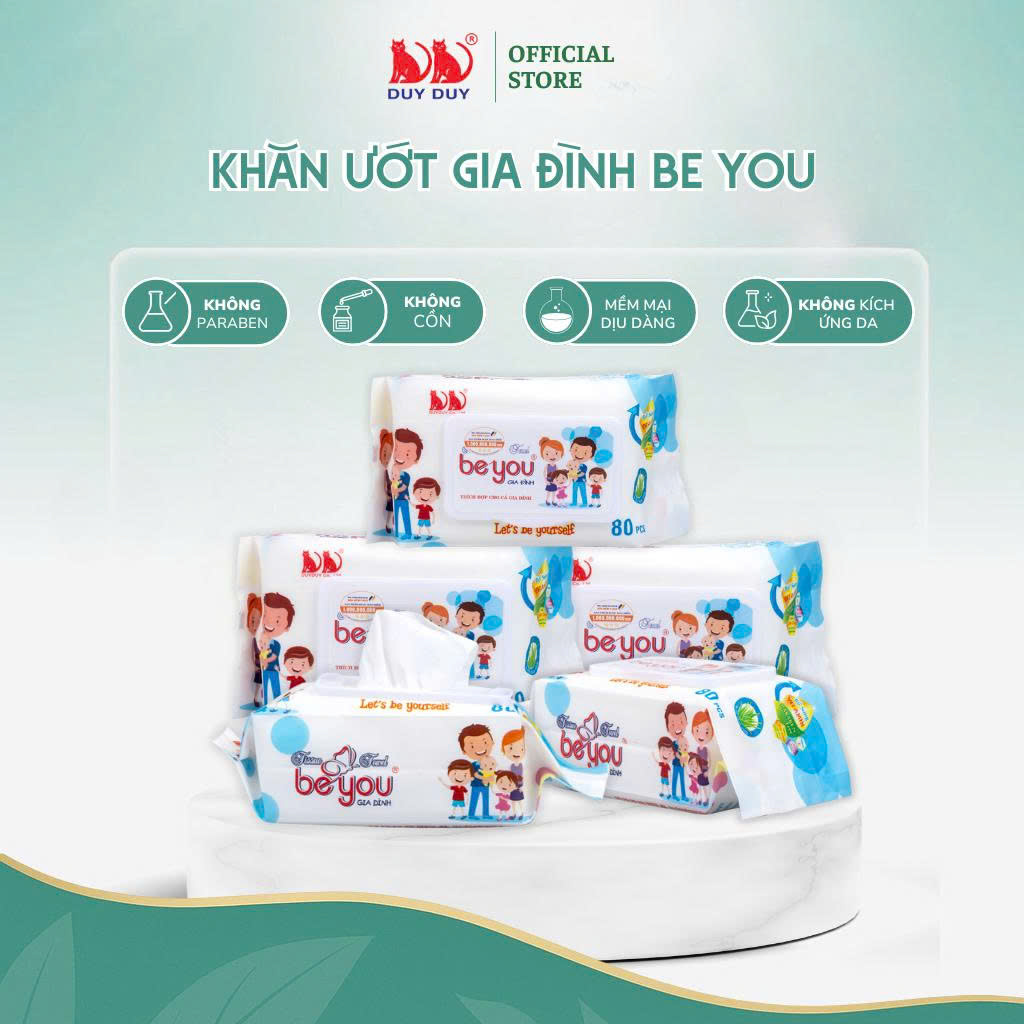 Combo 5 Gói Khăn ướt đa năng Be You vải không dệt rayon loại 1 80 miếng (13.5x20cm) không hóa chất