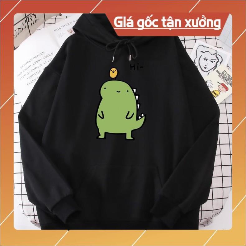Áo hoodie khủng long Hi in ngực nỉ bông siêu ấm