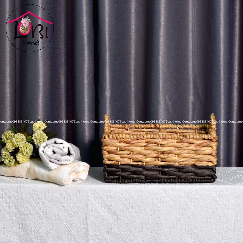 Lubihandicraft - Sọt đựng đồ đan lục bình bầu đáy mix màu tự nhiên và đen - mộc mạc