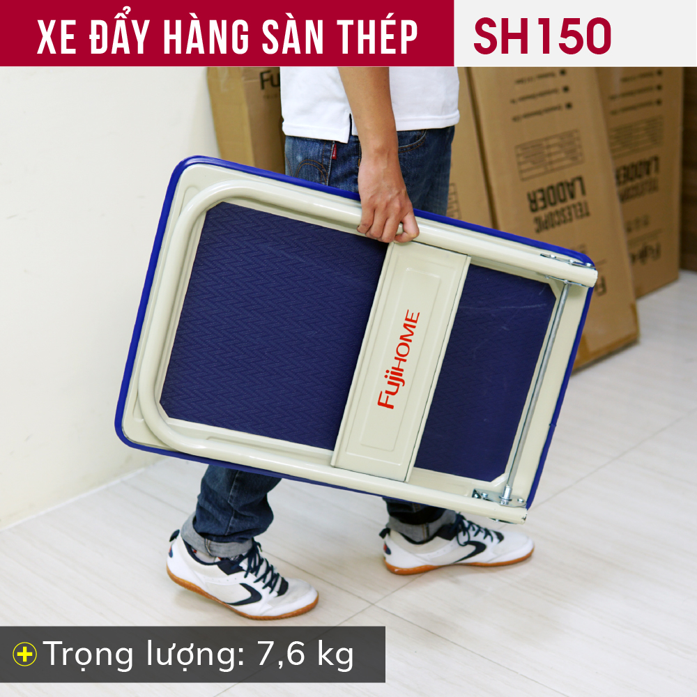 Xe kéo hàng 4 bánh gấp gọn 100kg Nhật Bản Fujihome sàn thép, bánh cao su cao cấp siêu bền không ồn, xe chở đồ đẩy hàng gấp gọn đa năng platform hand truck