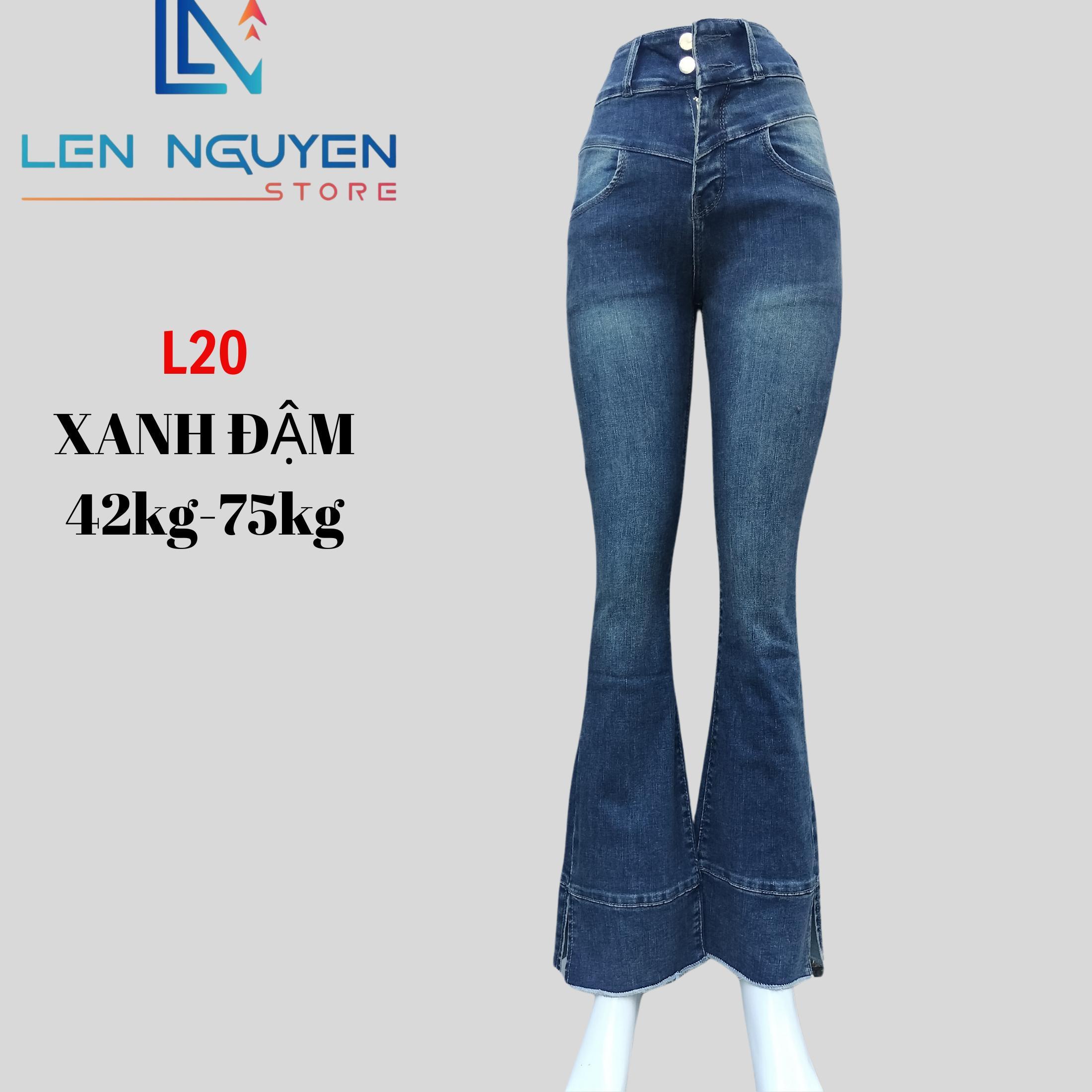 L20_ Quần Jean Nữ Loe Dài 95cm - 97cm thiết kế Thêu, QUẦN JEAN (BÒ) LOE (VẪY) 