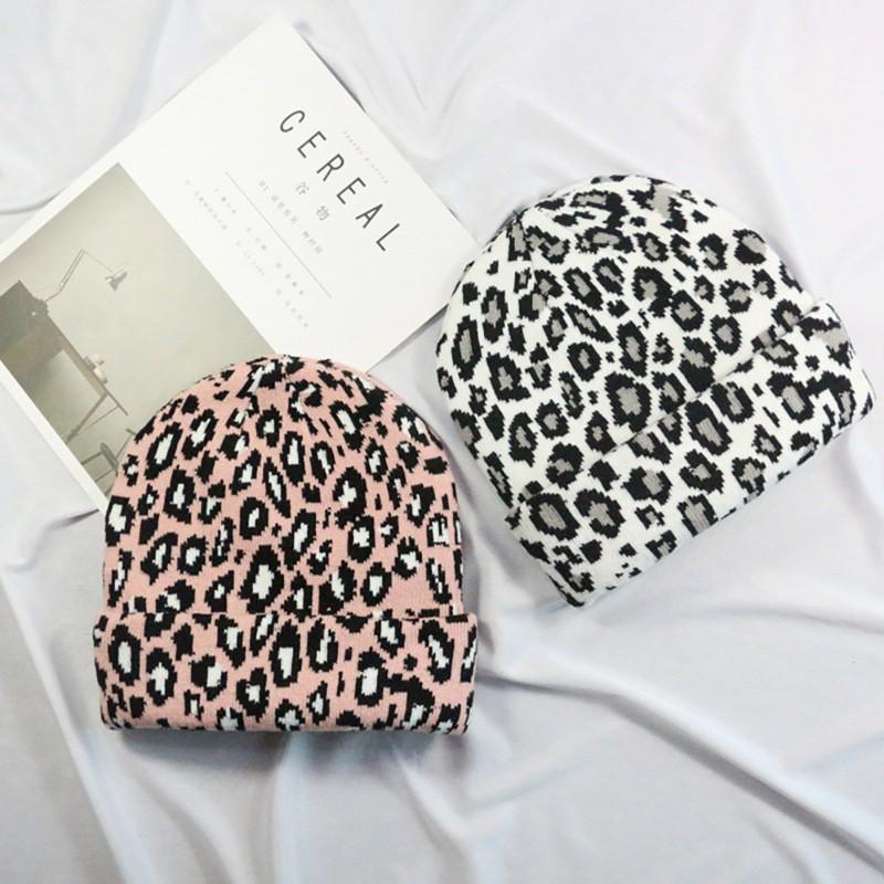 Mũ len mềm họa tiết da báo phong cách retro