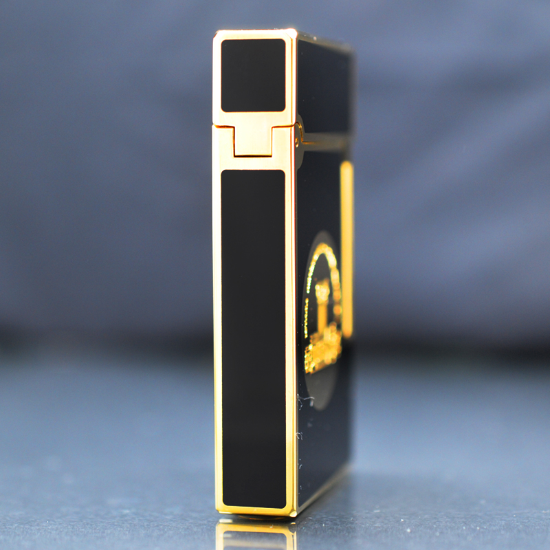 Vỏ Hột Quẹt Bật Lửa Gas Đá S.T Upon D86v Thiết Kế Họa Tiết Sơn Mài Đen In Quốc Huy Indonesia Độc Đáo - Dùng Gas Đá Cao Cấp