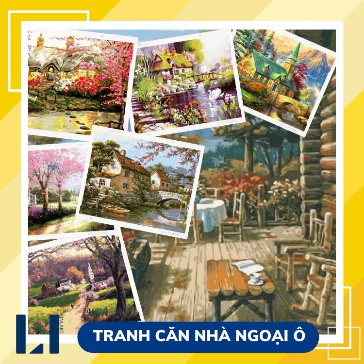Tranh sơn dầu số hoá có khung -Tranh tô màu theo số phong cảnh ngoại ô