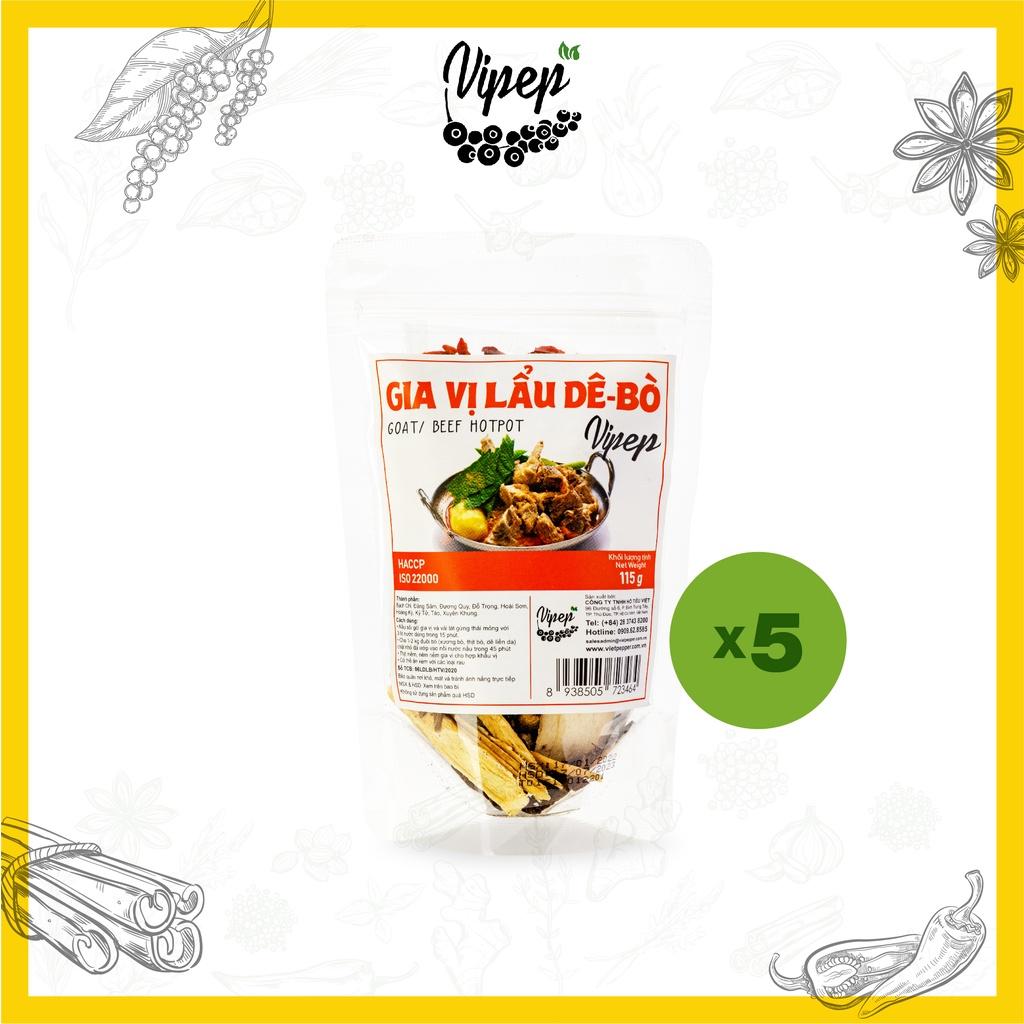 Combo 5 gói gia vị nấu lẩu bò, dê Vipep 115g - gia vị ninh hầm quý hiếm