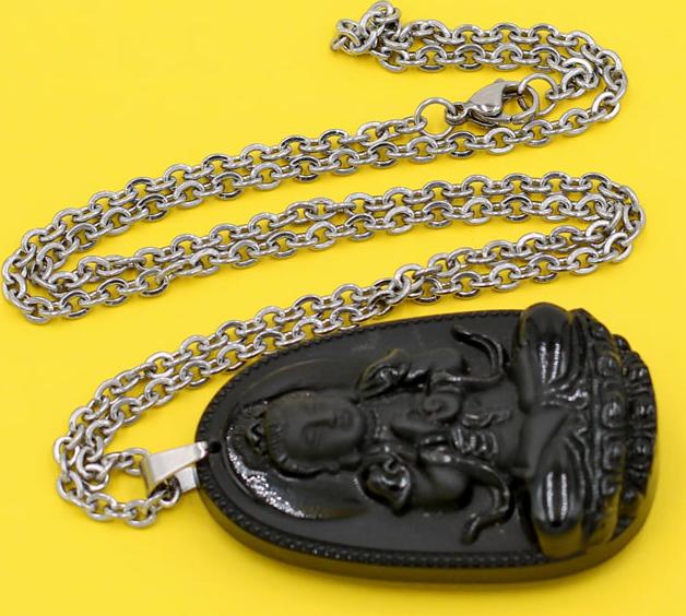 Vòng cổ Đại nhật như lai 5 cm đá thạch anh đen DITTEN5 - Phật bản mệnh cho người tuổi Mùi, Thân