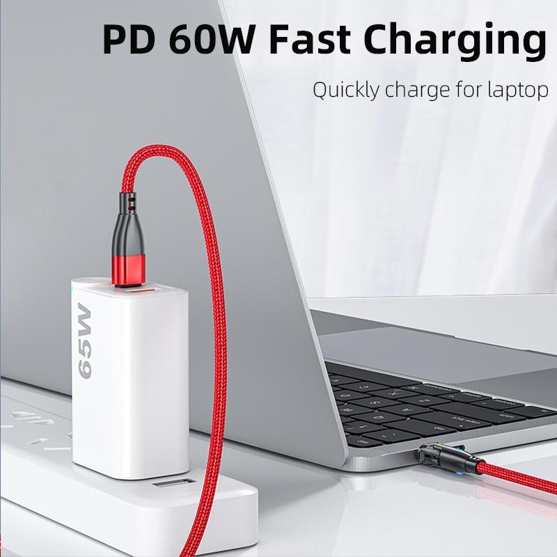 Cáp Sạc Nhanh/ Chuyển Đổi Dữ Liệu Type C 60W 3A Có Đèn LED Cho Laptop Macbook