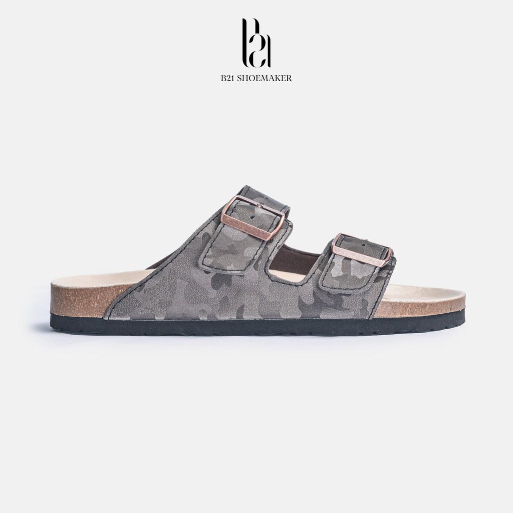 Dép Quai Ngang Da Bò Nguyên Tấm 2 Lớp Chống Thấm Nước Dép Đế Trấu Cao Tăng Chiều Cao Basic Full Box - B21 Shoemaker