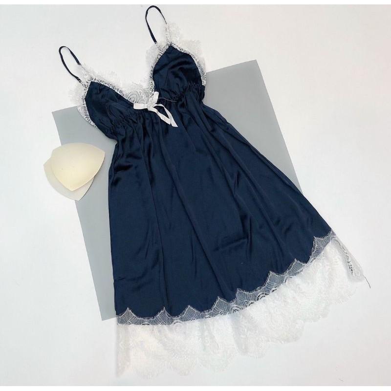 Hình ảnh Váy ngủ lụa phối ren mi cao cấp freesize dưới 65kg kèm chip ren xinh xắn gợi cảm