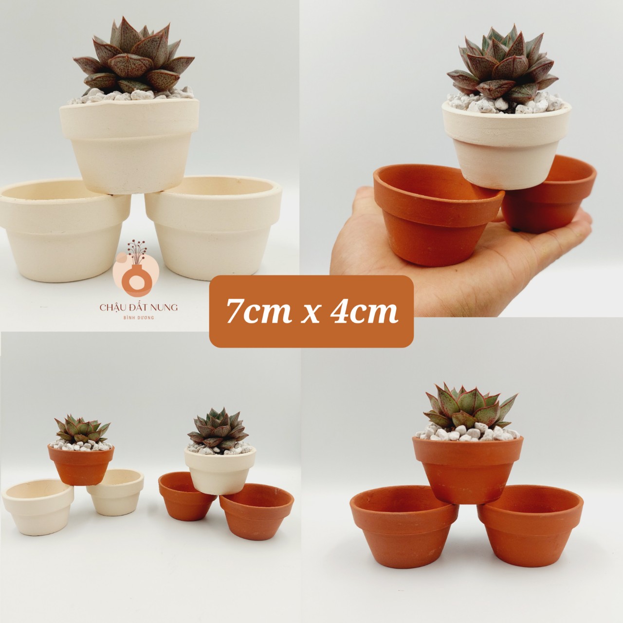 Chậu đất nung, chậu sen đá, xương rồng - Ly gờ 74, miệng chậu 7cm, chiều cao 4cm