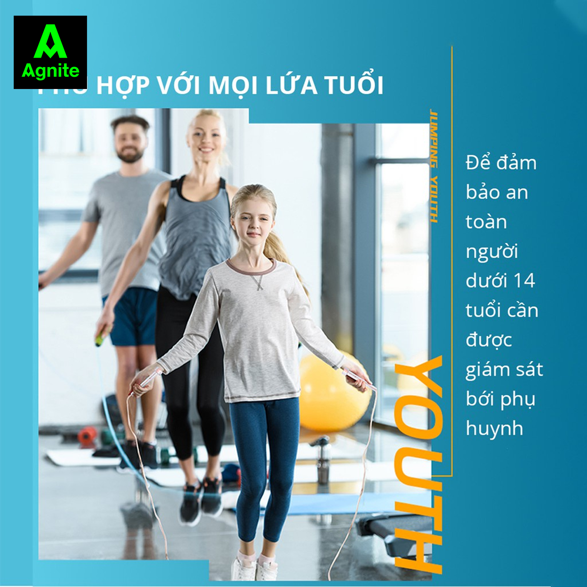 Dây nhảy thể dục, tập luyện tại nhà Agnite chính hãng tay cầm thiết kế độc đáo, chất liệu PVC siêu nhẹ FT904