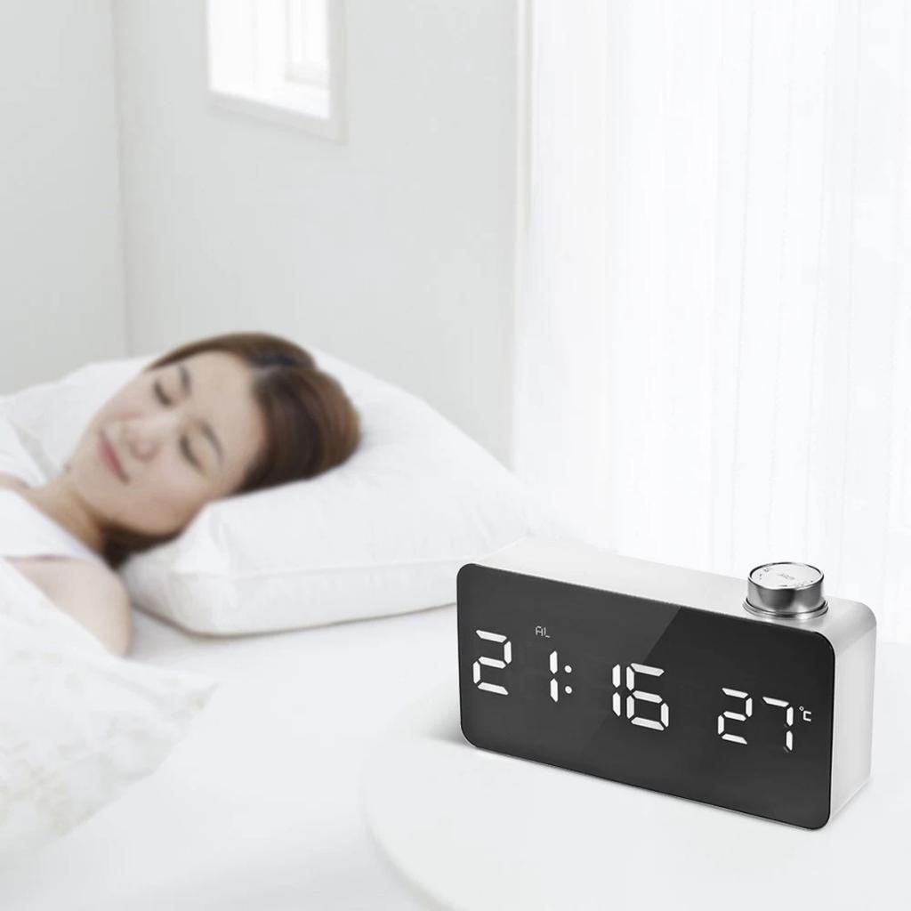 Creative Digital LED Mirror Alarm Clock With Thermometer Display 12H/24H