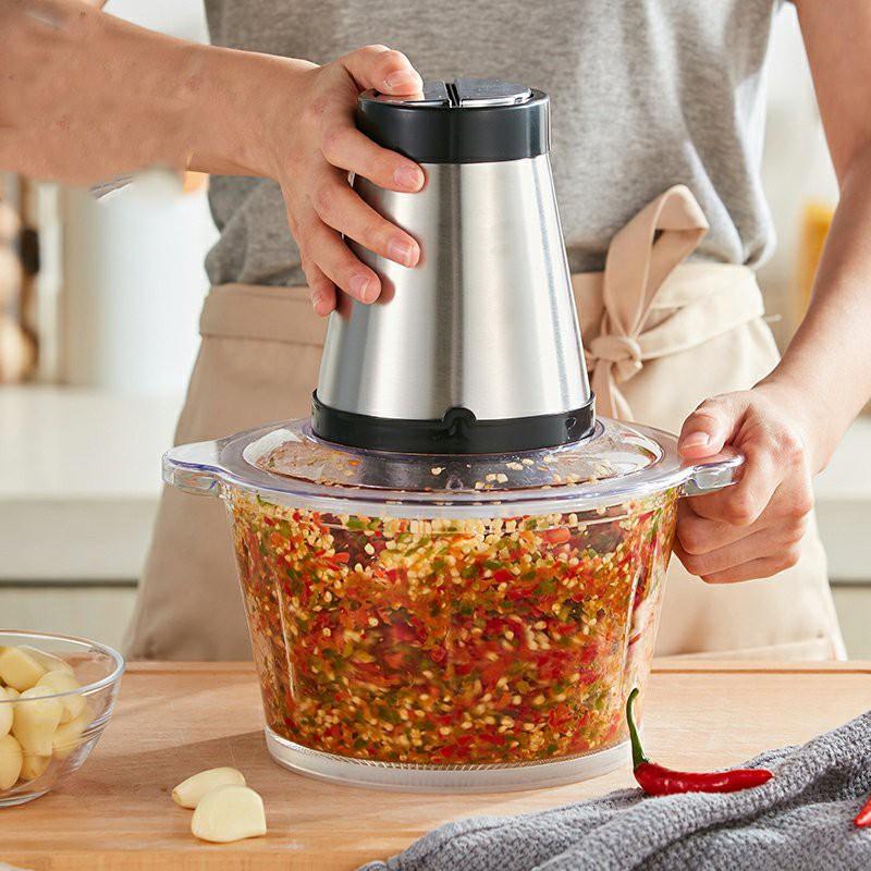 Máy Xay Thịt Cối Nhựa 2L Công Suất 250W - Máy Xay Thực Phẩm Đa Năng 4 Lưỡi - BẢO HÀNH 1 NĂM