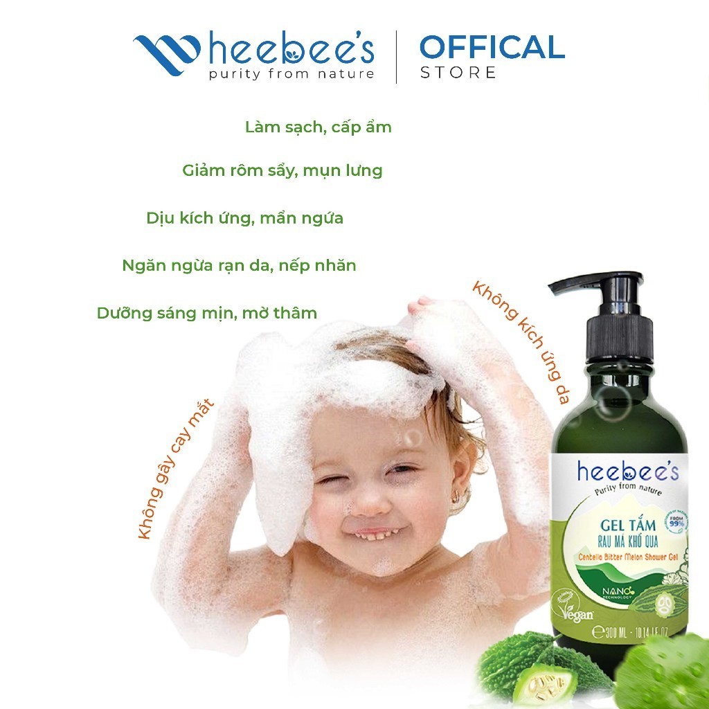 Gel Tắm Thiên Nhiên Dưỡng Ẩm Mềm Mịn Heebee Chiết Xuất Từ Rau Má Khổ Qua 300ml/ 500ml