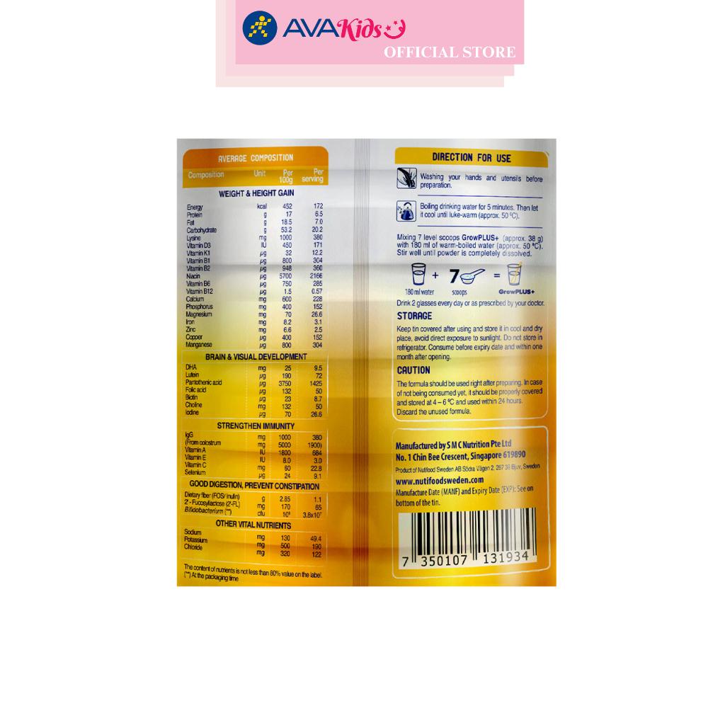 Sữa bột Nutifood GrowPLUS+ vàng 1+ (sữa non) hương vani 800g (từ 1 tuổi)