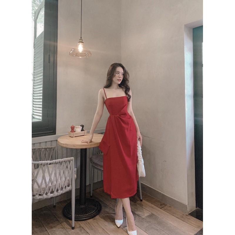 Đầm Maxi Dây Đan Lưng 2 Màu Đỏ Đen  MADORA