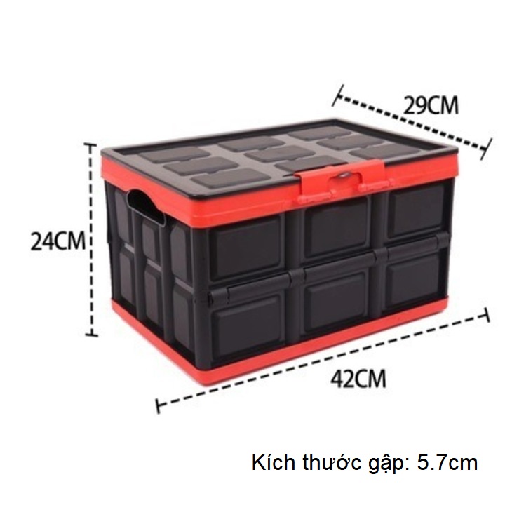 Hộp để đồ đa năng gấp gọn cốp sau ô tô dung tích 30 lít, Kích thước: Sâu x Rộng x Cao , Màu đen viền đỏ, KM309-30