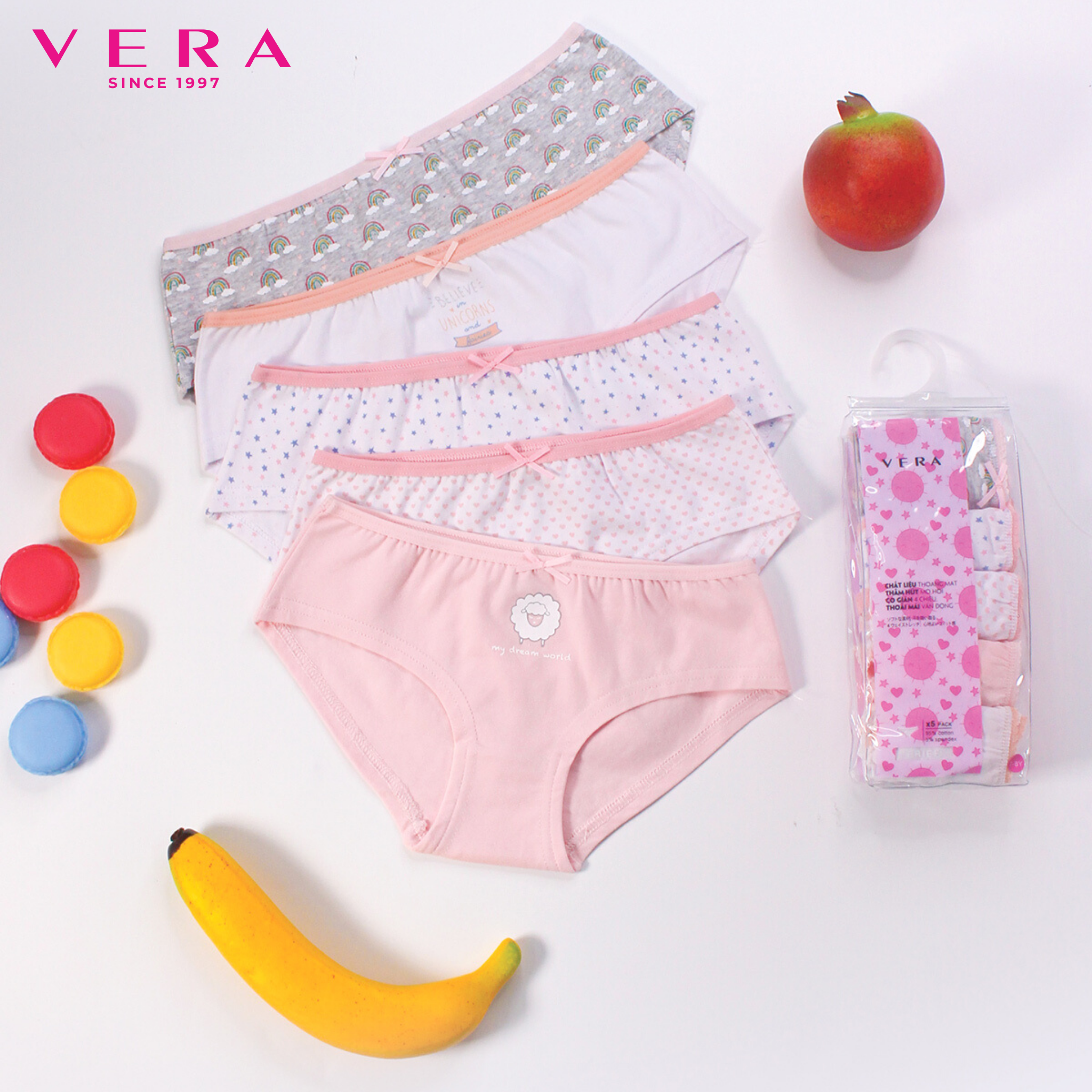 Túi 5 quần lót cotton Hipster VERA cho bé gái 5 - 10 tuổi - 0312