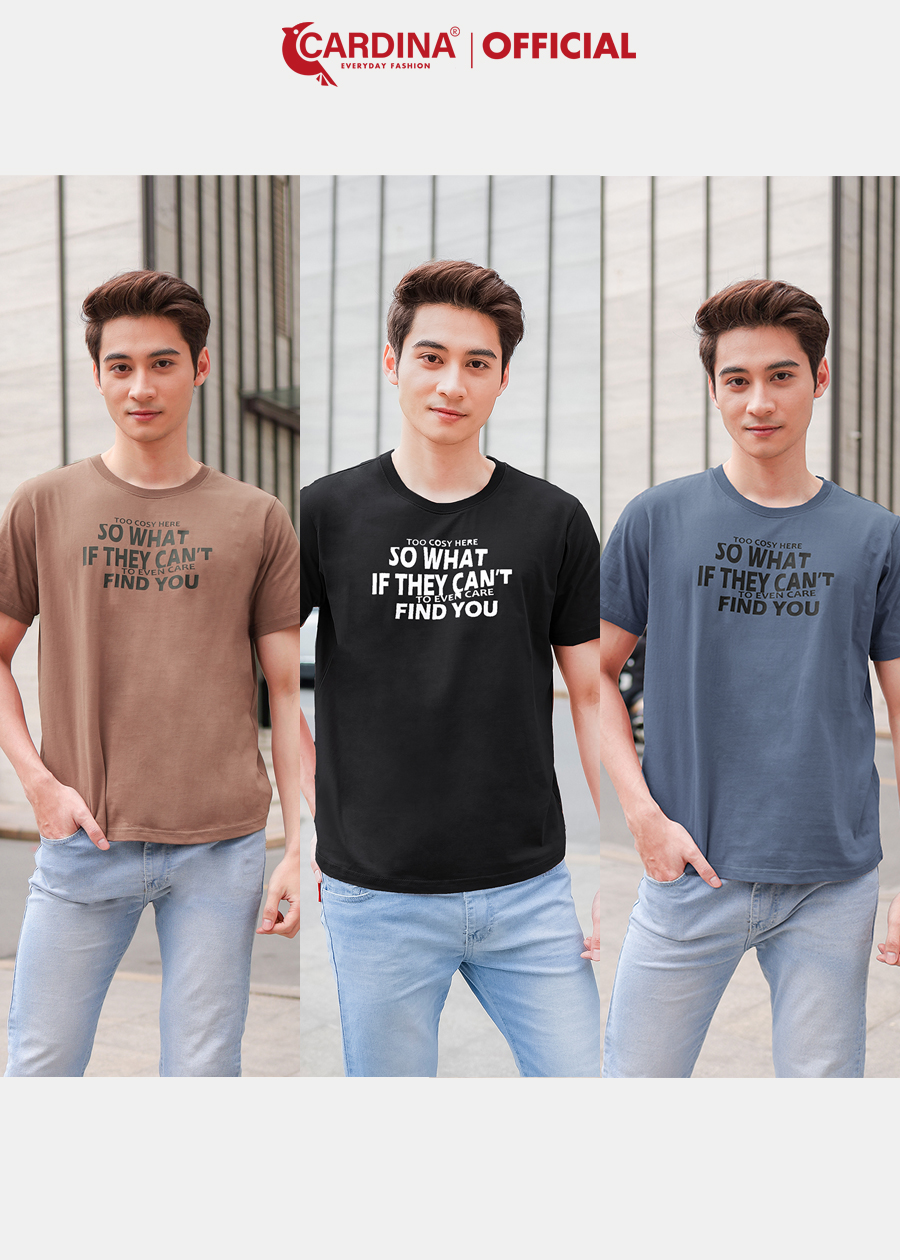 Áo Phông Nam CARDINA Chất Cotton Cao Cấp In Chữ SO WHAT Áo Cổ Tròn Trẻ Trung Năng Động 3ATM06