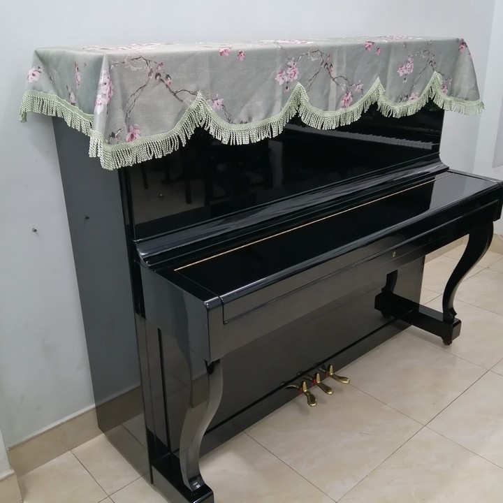 KHĂN PHỦ ĐÀN PIANO CƠ MẪU XANH HOA ĐÀO XINH XẮN