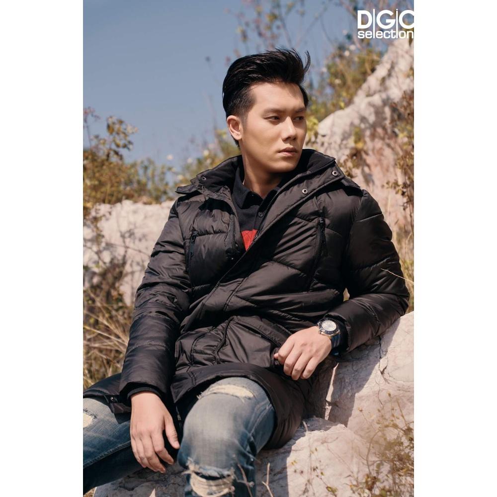Áo khoác Nam dáng dài 3 lớp màu đen vải gió cao cấp chống bám bẩn, chống nước &amp; kháng khuẩn DGC - WAJK1908M