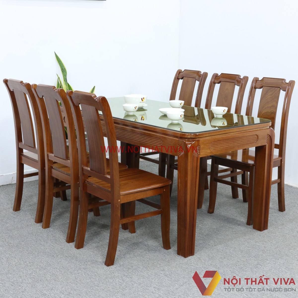 Bộ Bàn Ăn Gỗ Xoan Đào Gia Lai Tự Nhiên 6 Ghế Cao Cấp