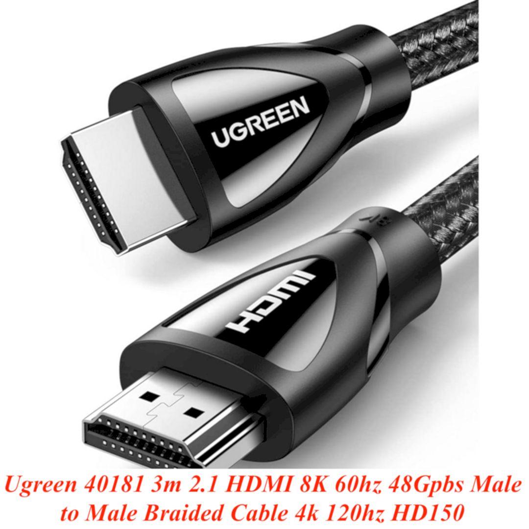 Ugreen UG40181HD150TK 3m 2.1 HDMI 8K 60hz 48Gpbs Male to Male Braided Cable 4k 120hz - HÀNG CHÍNH HÃNG