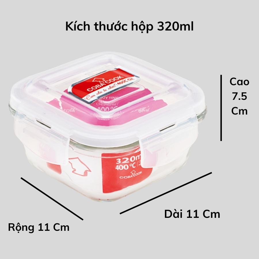 Bộ hộp cơm thủy tinh đựng thực phẩm chịu nhiệt COBA'COOK 1 hộp 320ml 2 hộp 370ml và túi simili- CCL3S33SS